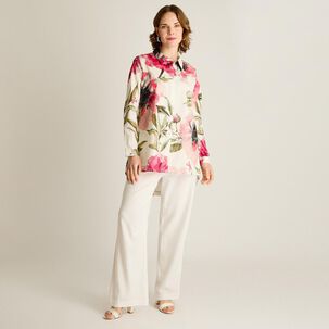 Blusa Estampado Flores Manga Larga Cuello Camisero Mujer Lorenzo Di Pontti