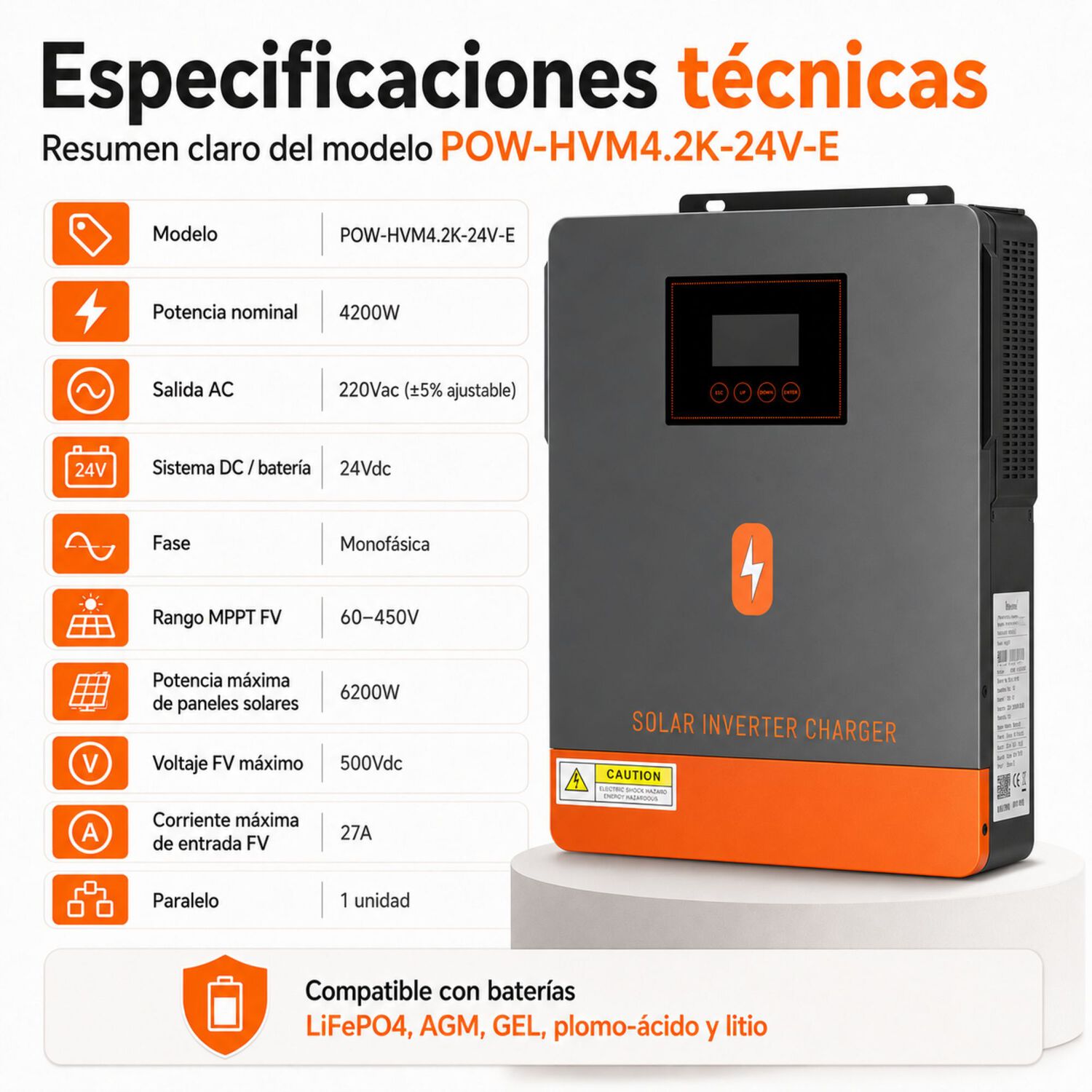Inversor Solar H&iacute;brido Powmr 4200w 24v Funciona Sin Bater&iacute;as image number 9.0