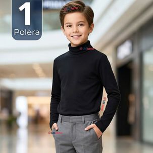 Polera Camiseta Polar Negra Primera Capa Beatle Manga Larga Ni&ntilde;o