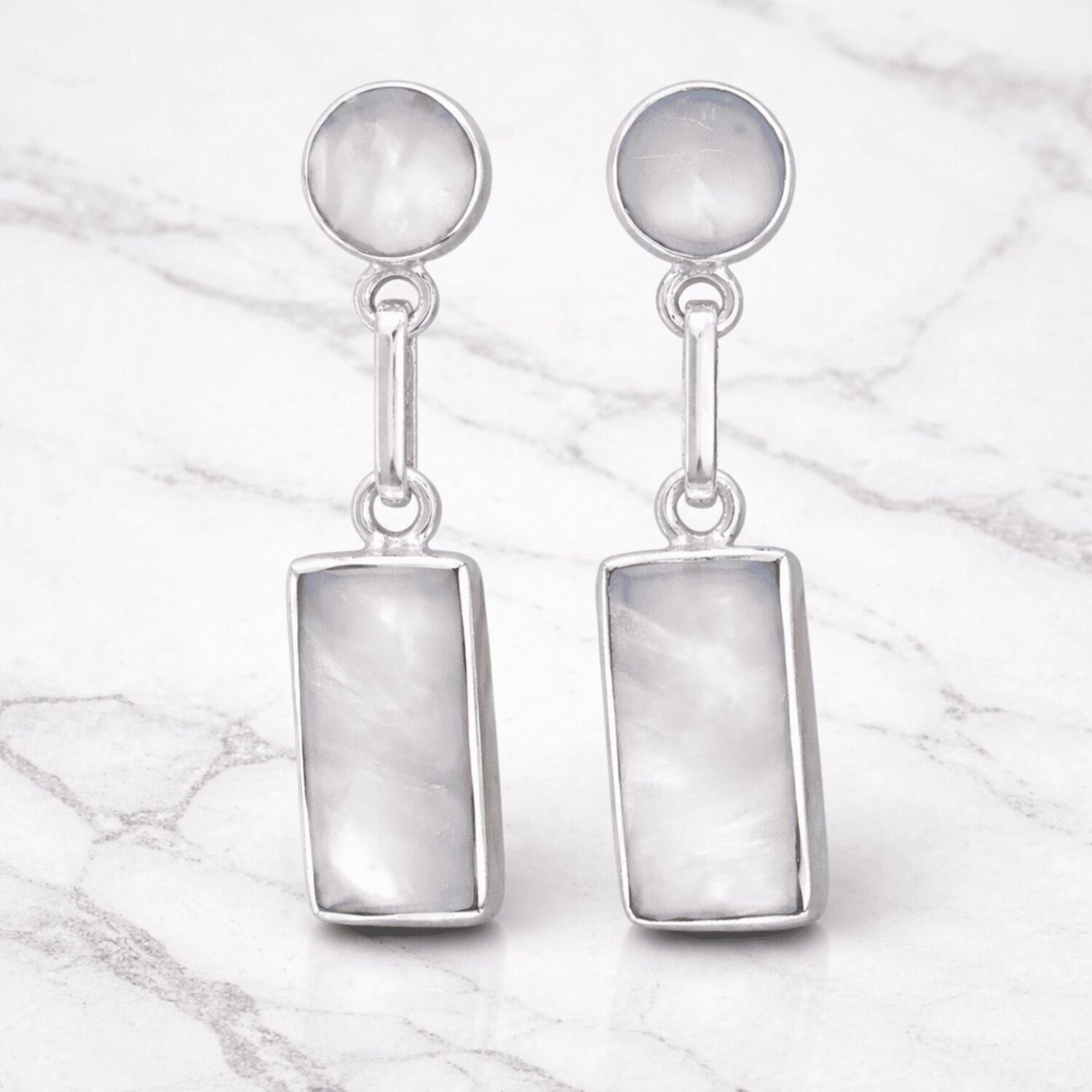 Aros N&aacute;car Rectangular Plata 950 Tornillo Mariposa Colgantes Mujer Elegantes Piedra Blanca. image number 1.0
