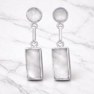 Aros N&aacute;car Rectangular Plata 950 Tornillo Mariposa Colgantes Mujer Elegantes Piedra Blanca.