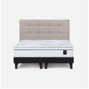 Cama Europea Rosen Art 4 / 2 Plazas / Base Dividida + Respaldo Issey Niebla