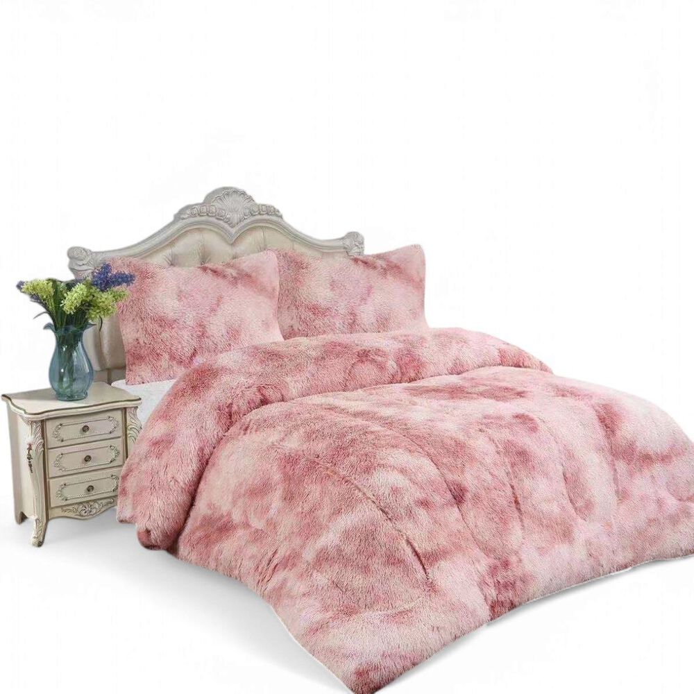 Cobertor De Invierno Peludo Con Chiporro De 2 Plazas + 2 Fundas De Almohada Color Rosado Jaspeado image number 0.0