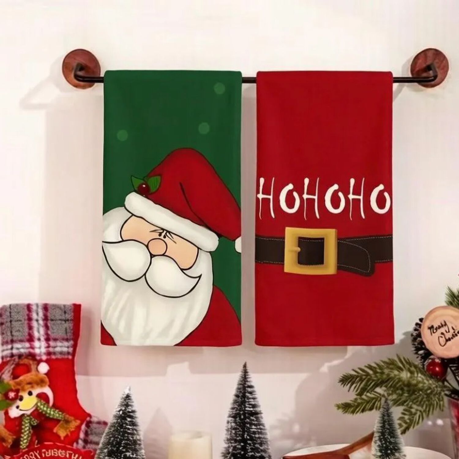 Set 2 Pa&ntilde;os De Cocina Navide&ntilde;os 45 70 Cm Santa Ho Ho Ho image number 0.0