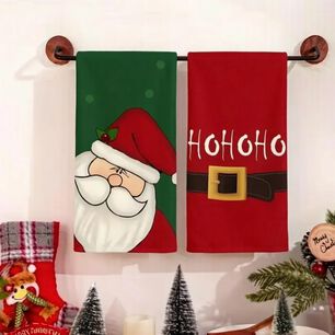 Set 2 Pa&ntilde;os De Cocina Navide&ntilde;os 45 70 Cm Santa Ho Ho Ho