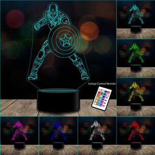 L&aacute;mpara 3d Capitan America Marvel, Avengers Control Remoto