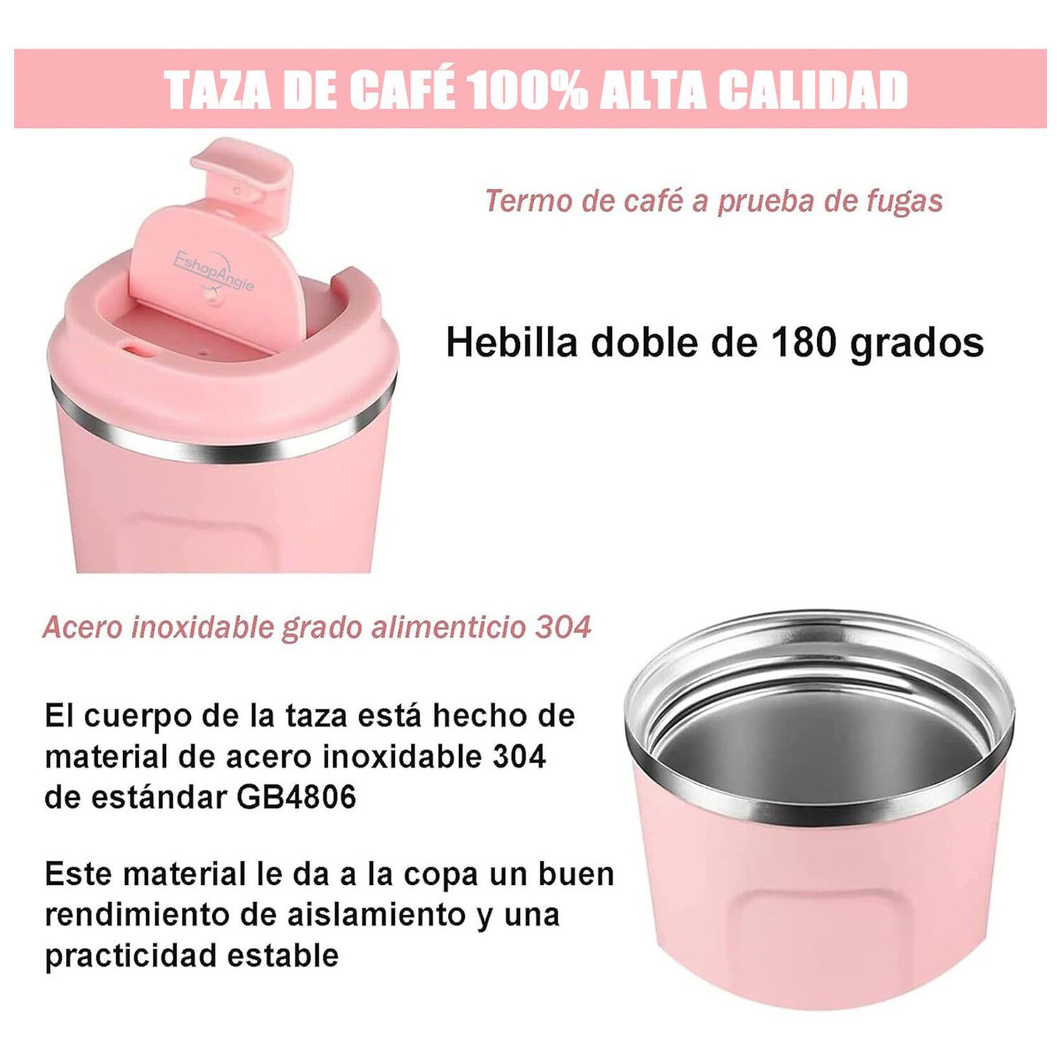 Termo Mug Caf&eacute; 380ml Acero Inoxidable Port&aacute;til Rosa image number 2.0