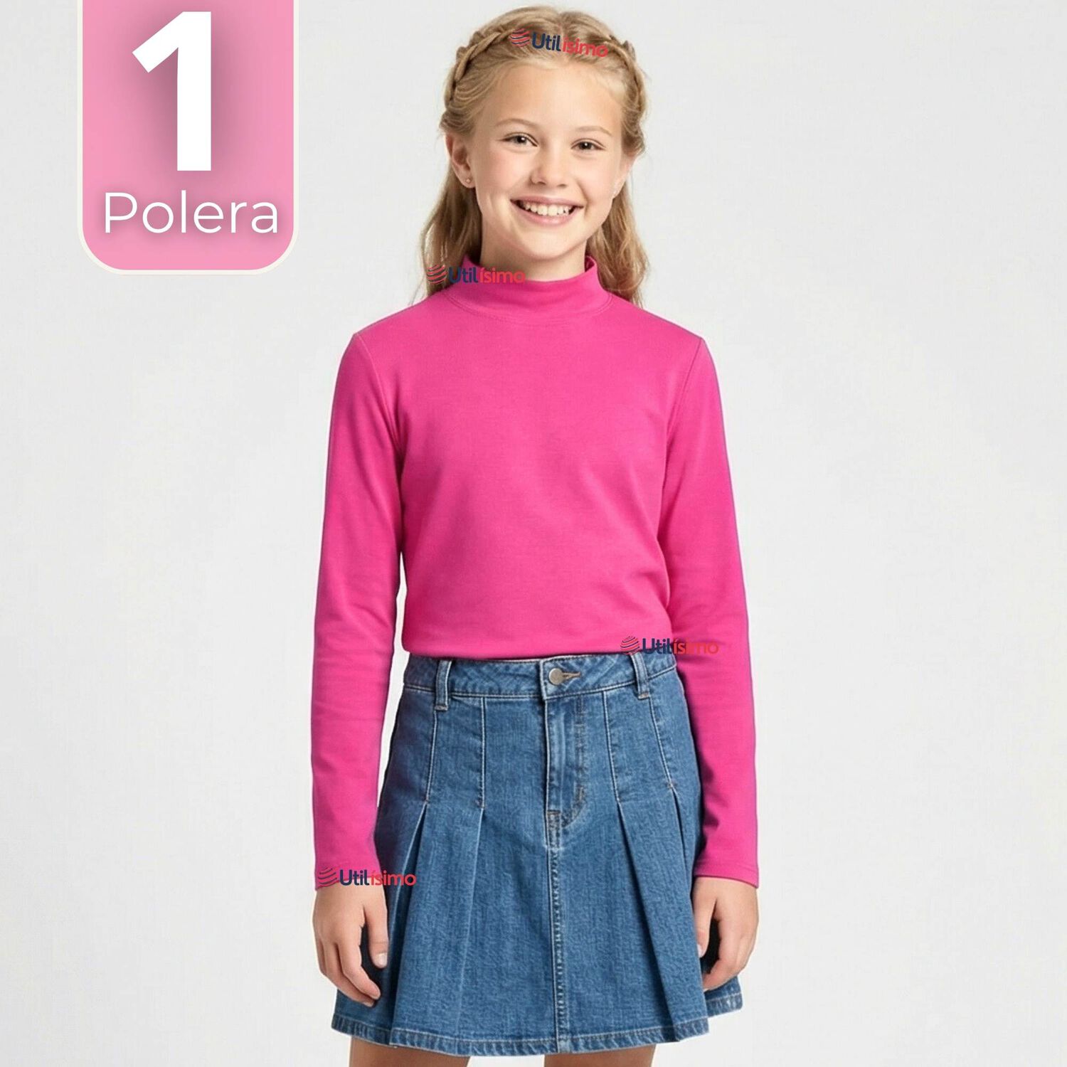 Polera Camiseta Polar Fucsia Primera Capa Cuello Beatle Manga Larga Niña
