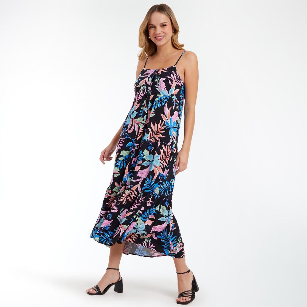 Vestido Largo En Capas Sin Mangas Cuello Recto Mujer Kimera image number 2.0