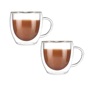 Set 2 Mugs Vidrio Doble Pared 250 Ml