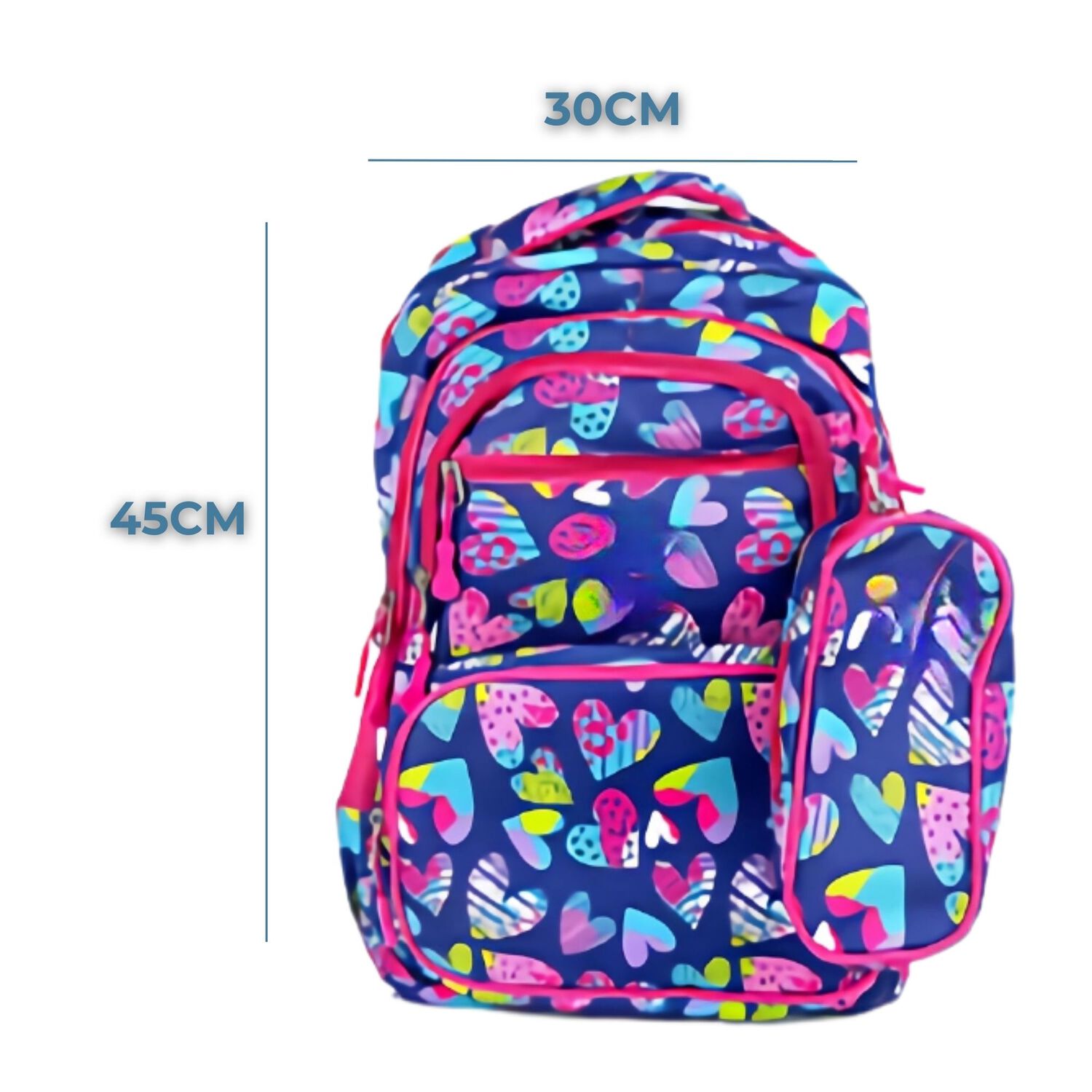Pack Mochila Lonchera Estuche 45cm Juvenil Escolar Full Color Hearts image number 1.0