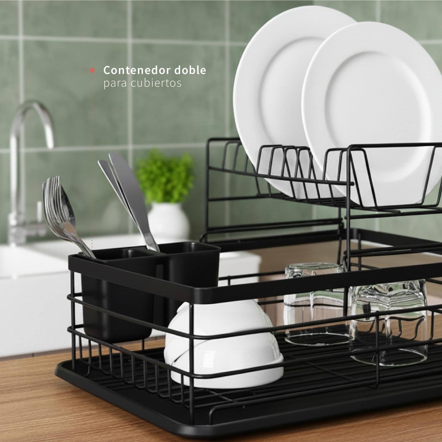 Secaplatos Escurridor 1 Nivel Acero Inox Negro Simplit image number 5.0