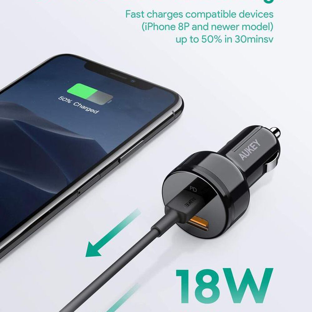 Aukey Cargador De Vehículo Usb-a / Usb-c 36w Negro Cc-y18 image number 2.0