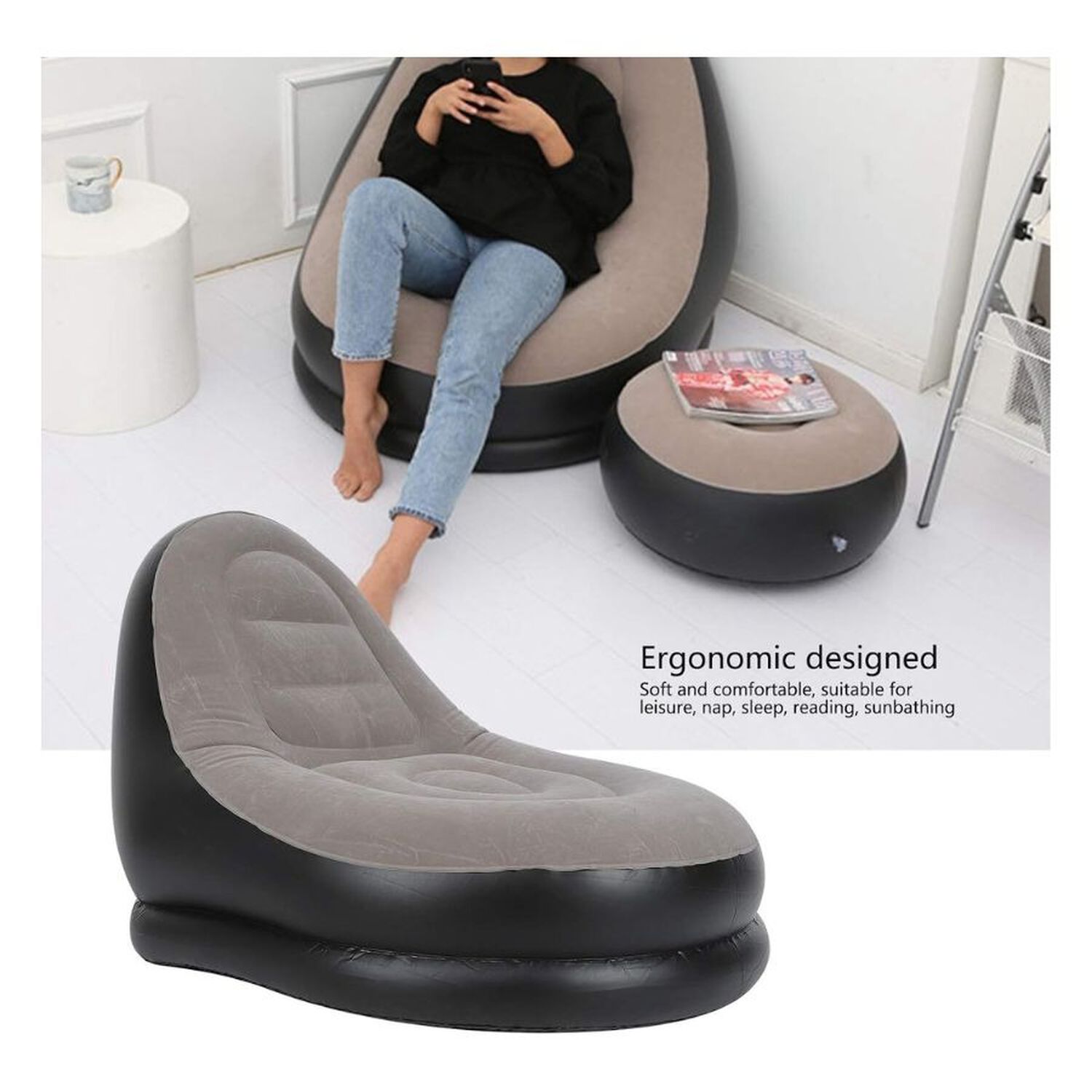 Sofa Con Reposa Pies Inflable Puff Sillon Portatil image number 2.0