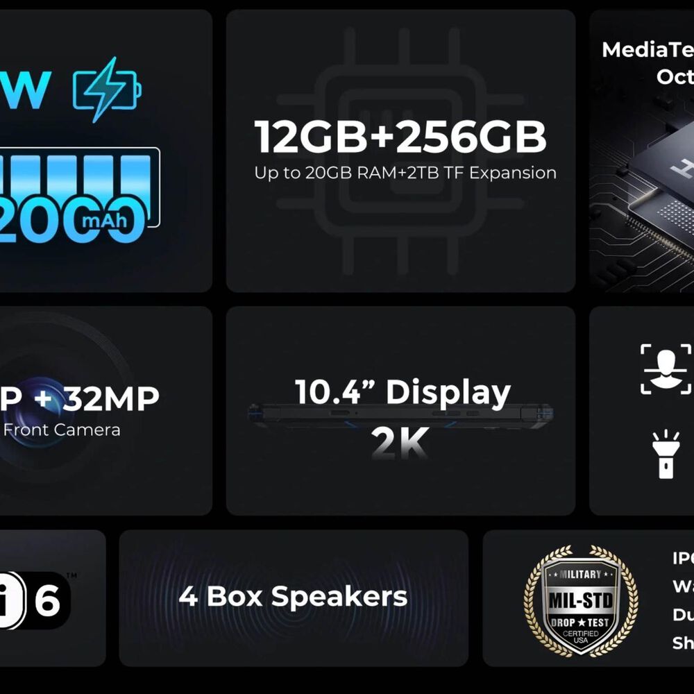 Fossibot Dt2 - Tablet Rugerizada 10,4'' 2k, Cámara 64 Mp, Batería 22.000 Mah image number 7.0