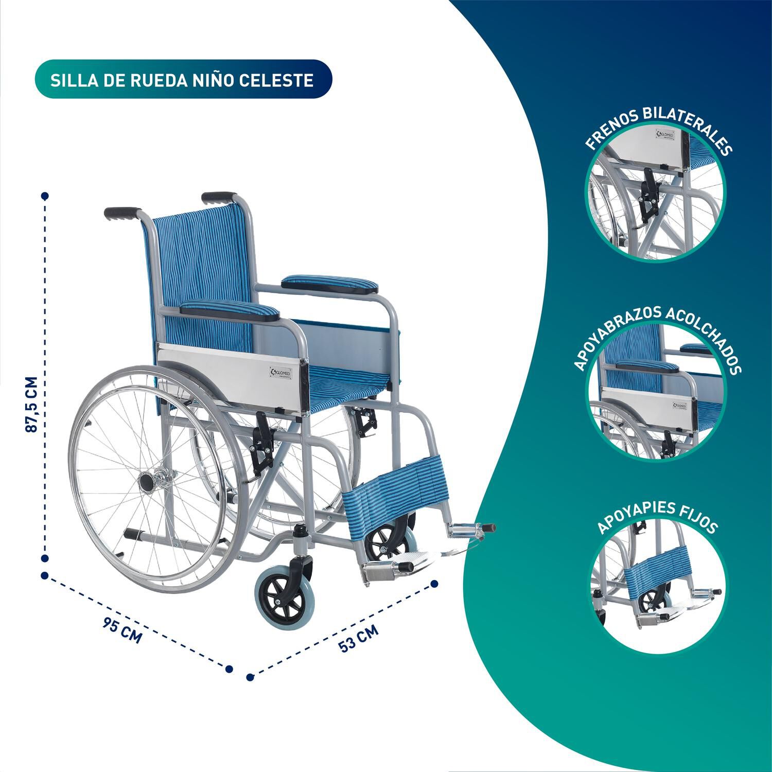 Silla De Ruedas Pediatrica Ni&ntilde;o | Celeste image number 1.0