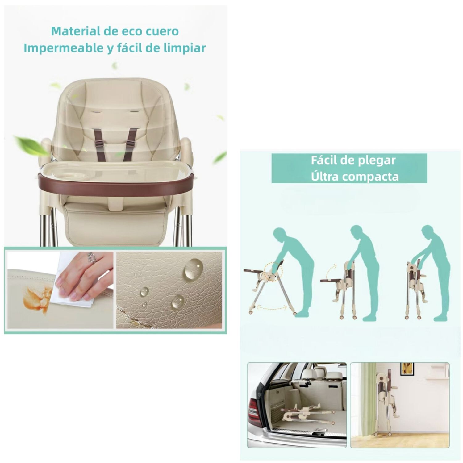 Silla De Comer Multiposiciones Plegable Verde Lubabycas image number 7.0