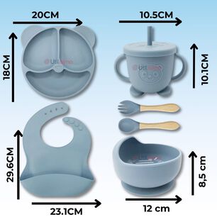 Set De Alimentaci&oacute;n Beb&eacute; Silicona De Oso 6 Piezas Libre Bpa Color Celeste