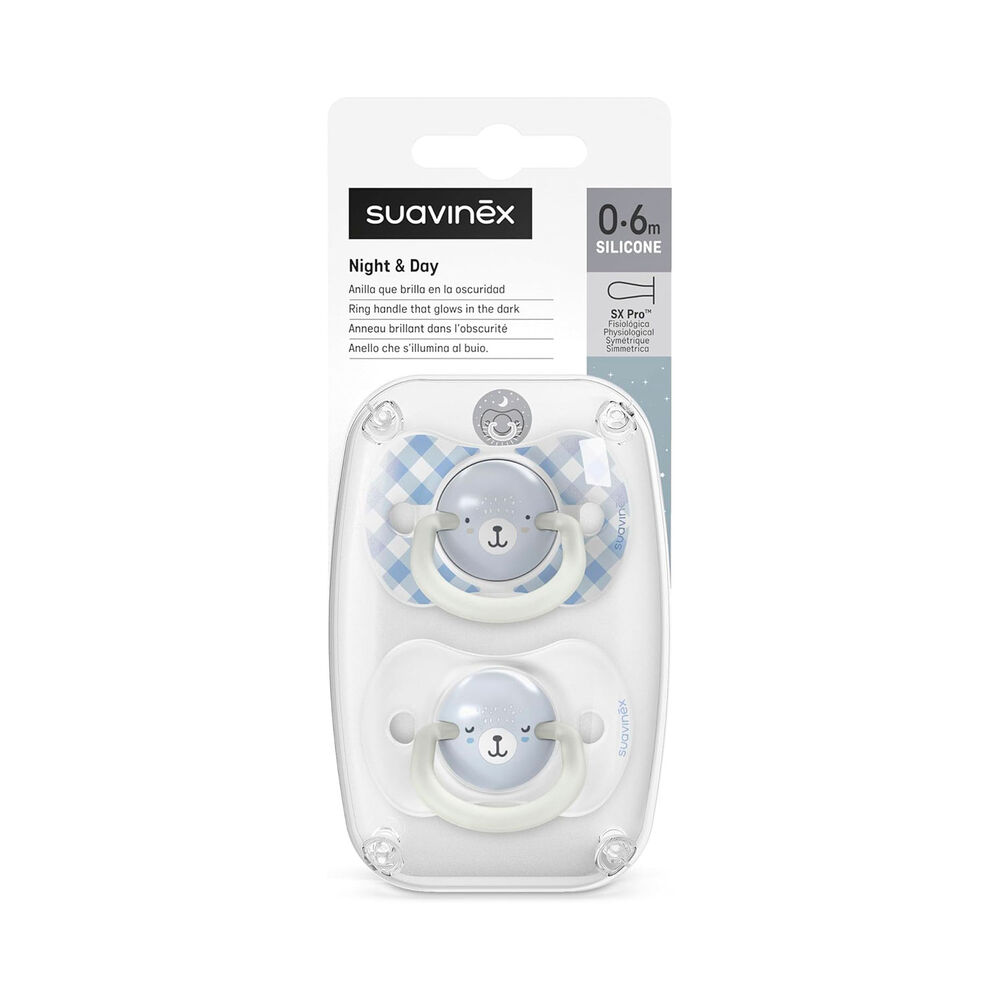Chupete Noche Y D&iacute;a Fisiol&oacute;gico Silicona 0/6m 2u Wild Azul image number 1.0