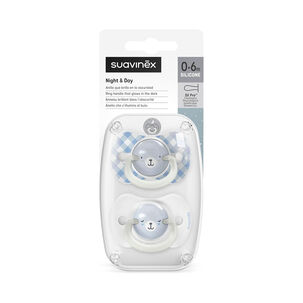 Chupete Noche Y D&iacute;a Fisiol&oacute;gico Silicona 0/6m 2u Wild Azul