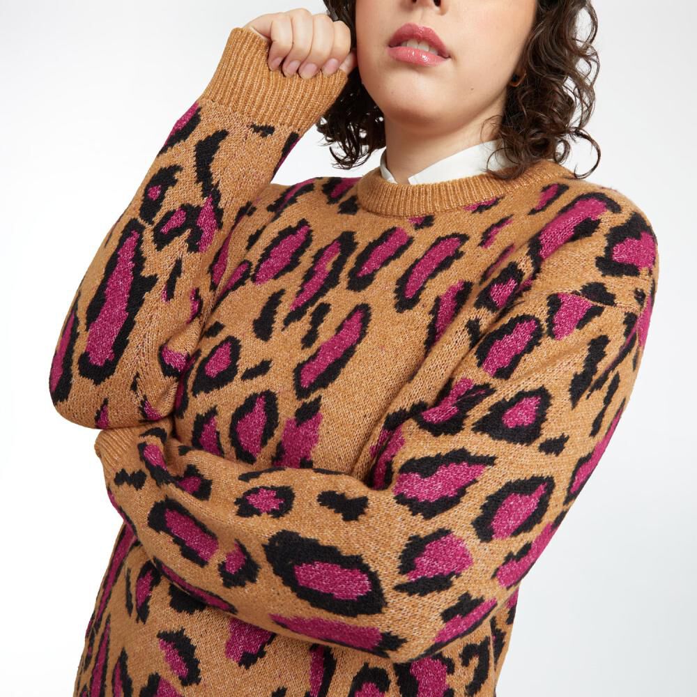 Sweater Talla Grande Look Wool Animal Print Cuello Redondo Mujer Sexy Large image number 4.0