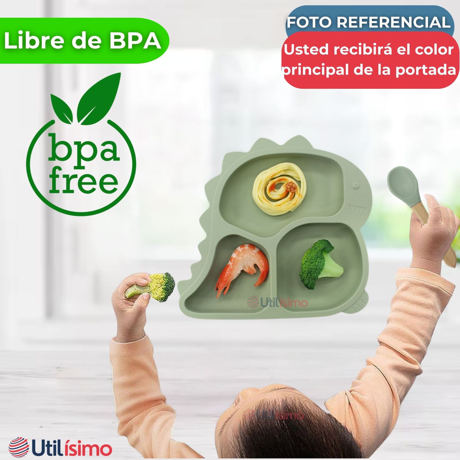 Set De Alimentaci&oacute;n Beb&eacute; Silicona De Formas 6 Piezas Libre Bpa Color Verde image number 2.0