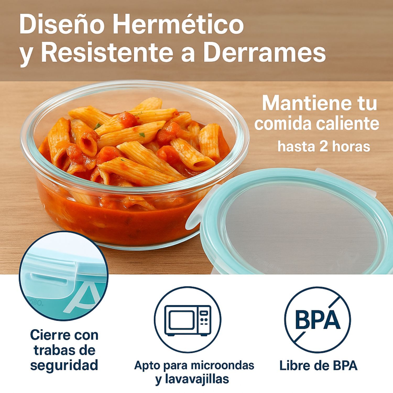Pack 2 Contenedores Hermetico Vidrio Redondo 370ml Allegra image number 2.0