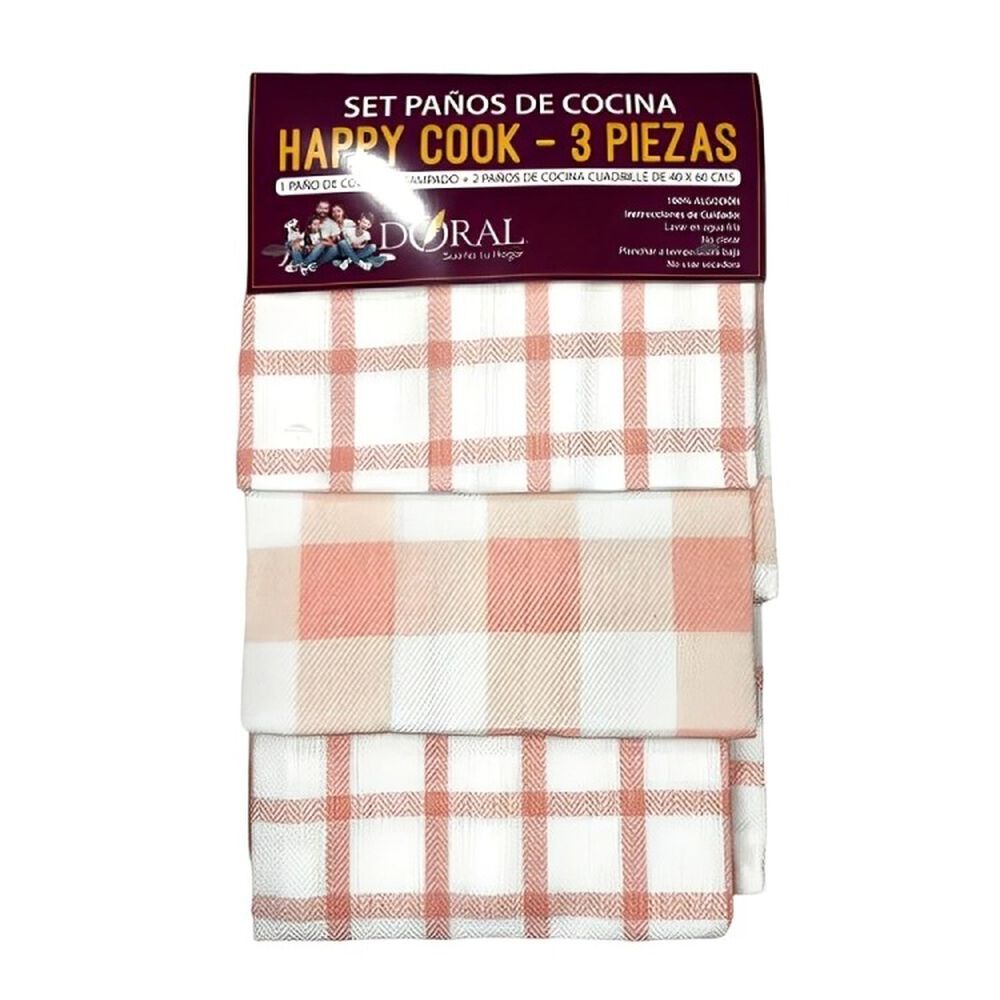 Set 3 Paños De Cocina Happy Cook Rosa image number 0.0