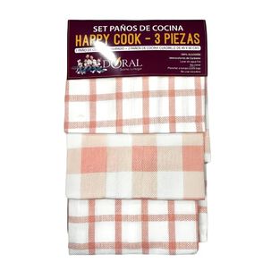 Set 3 Paños De Cocina Happy Cook Rosa