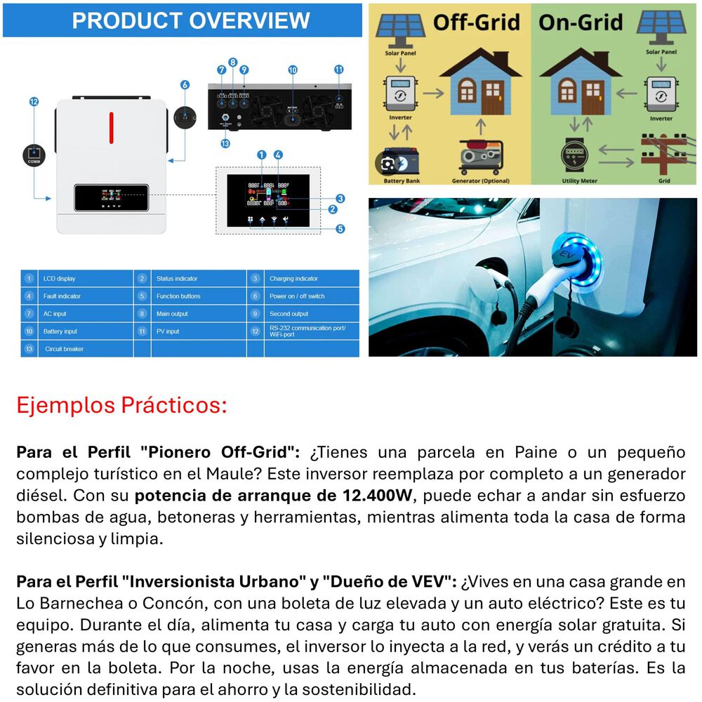 Inversor Solar Con Wifi H&iacute;brido 6200w Potencia M&aacute;xima 12400w image number 2.0