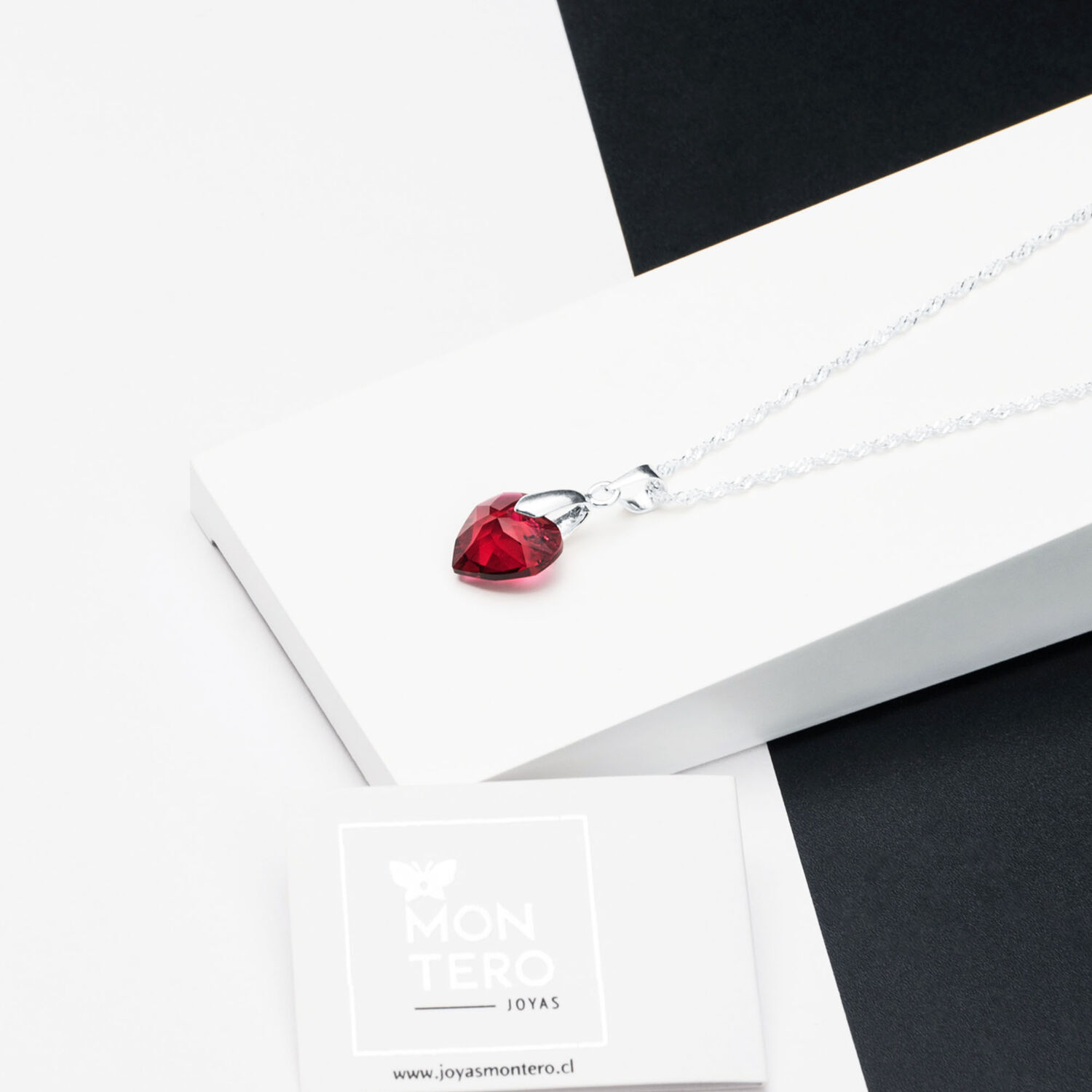 Collar Amor Plata Italiana 925 Cristal Genuino Scarlet image number 1.0