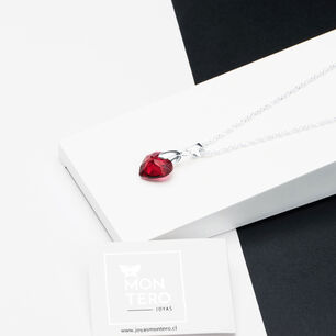 Collar Amor Plata Italiana 925 Cristal Genuino Scarlet