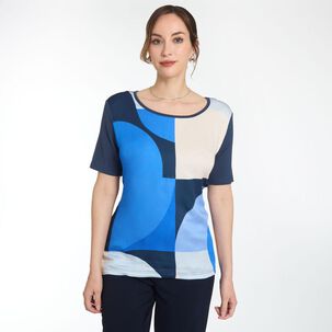 Blusa Print Frontal Manga Corta Cuello Redondo Mujer Lesage
