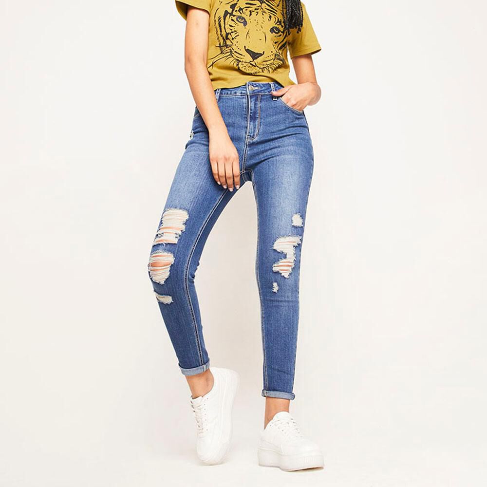 Jeans Tiro Alto Super Skinny Con Roturas Mujer Rolly Go image number 1.0