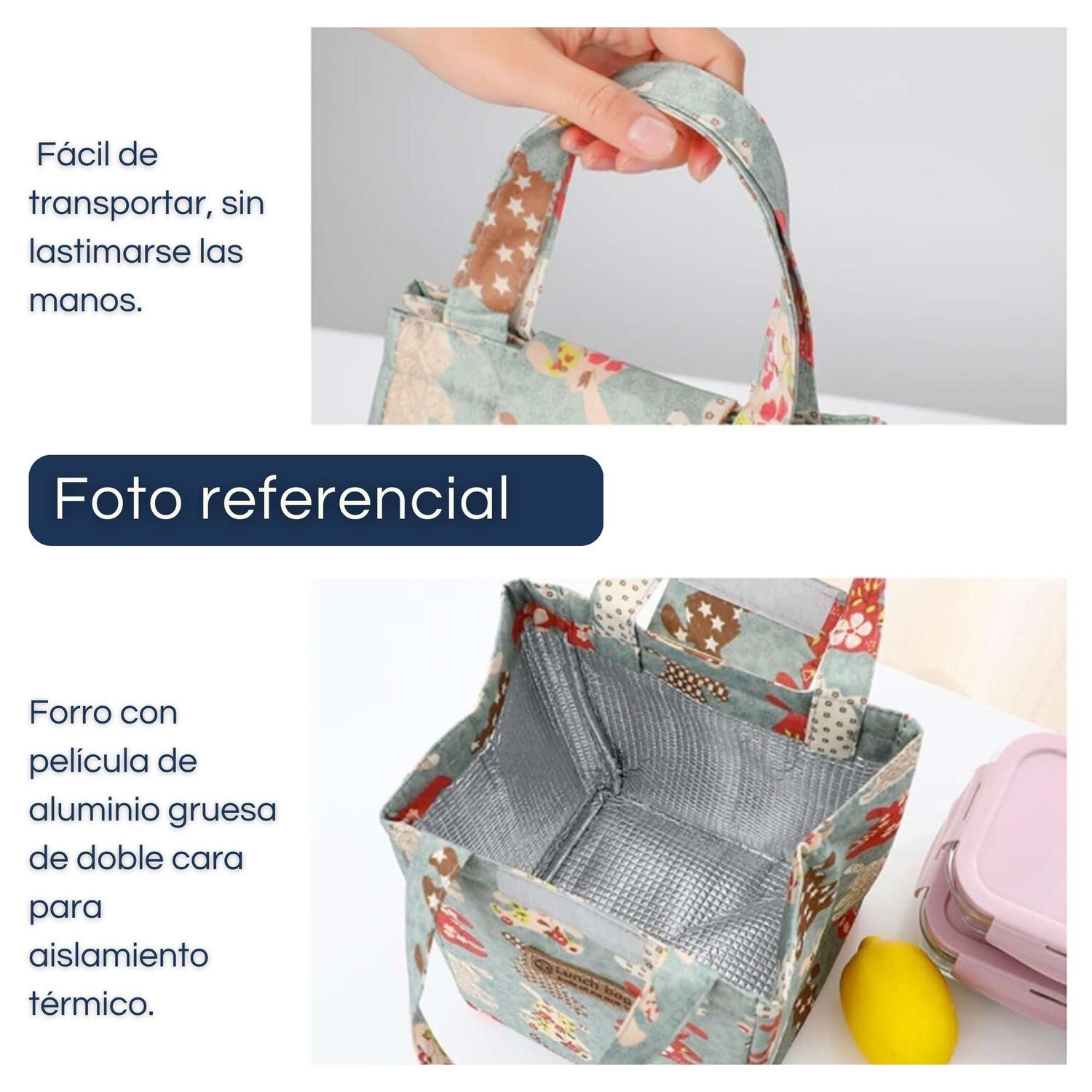 Lonchera T&eacute;rmica Estampada Port&aacute;til Bolsa De Mano Picnic Rojo Flores image number 4.0