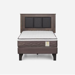 Cama Europea Rosen New Style 4 Plus / 1.5 Plazas / Base Normal  + Respaldo Rachel Gris