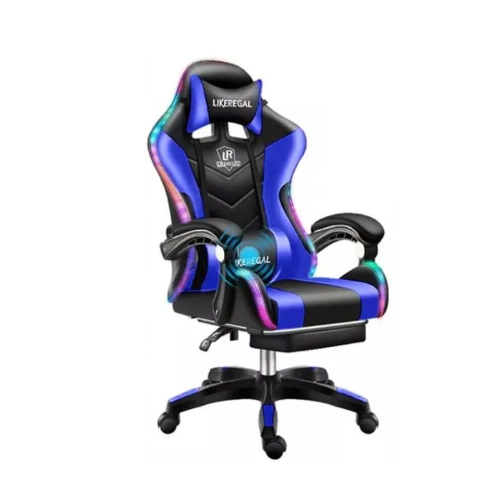 Silla De Escritorio Gamer Ergonómica Luz Led Rgb Y Masajeador Azul image number 0.0