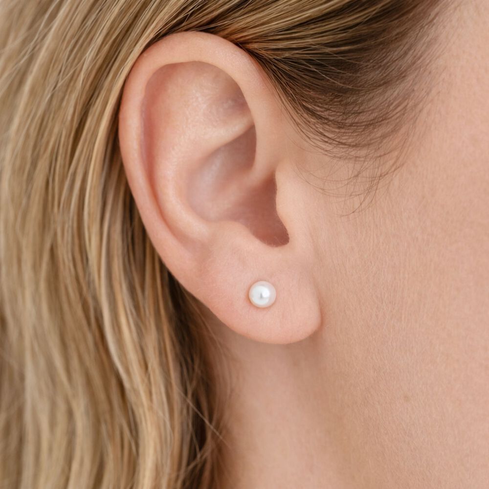 Aros Abridores Perla Casquillo 5mm N2 Oro 14k A Presi&oacute;n Beb&eacute; Ni&ntilde;a Primeros Aros image number 3.0