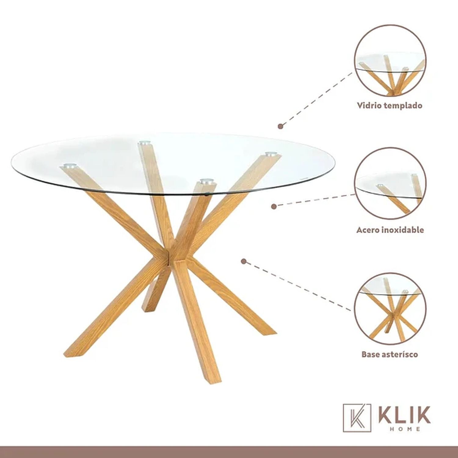 Comedor Mesa Redonda De Vidrio Cross 120cm + 5 Sillas Breuer Madera image number 3.0