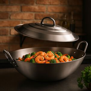 Disco Wok Redondo Con Tapa Profesional De Acero 50cm Cocina