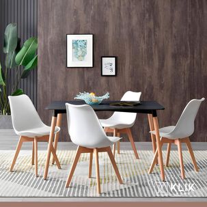 Comedor Mesa Rectangular Negra 120x80 + 4 Sillas Tulip Blancas