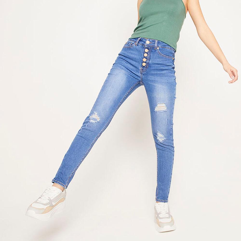 Jeans 5 Botones Tiro Alto Skinny Con Roturas Mujer Freedom image number 1.0