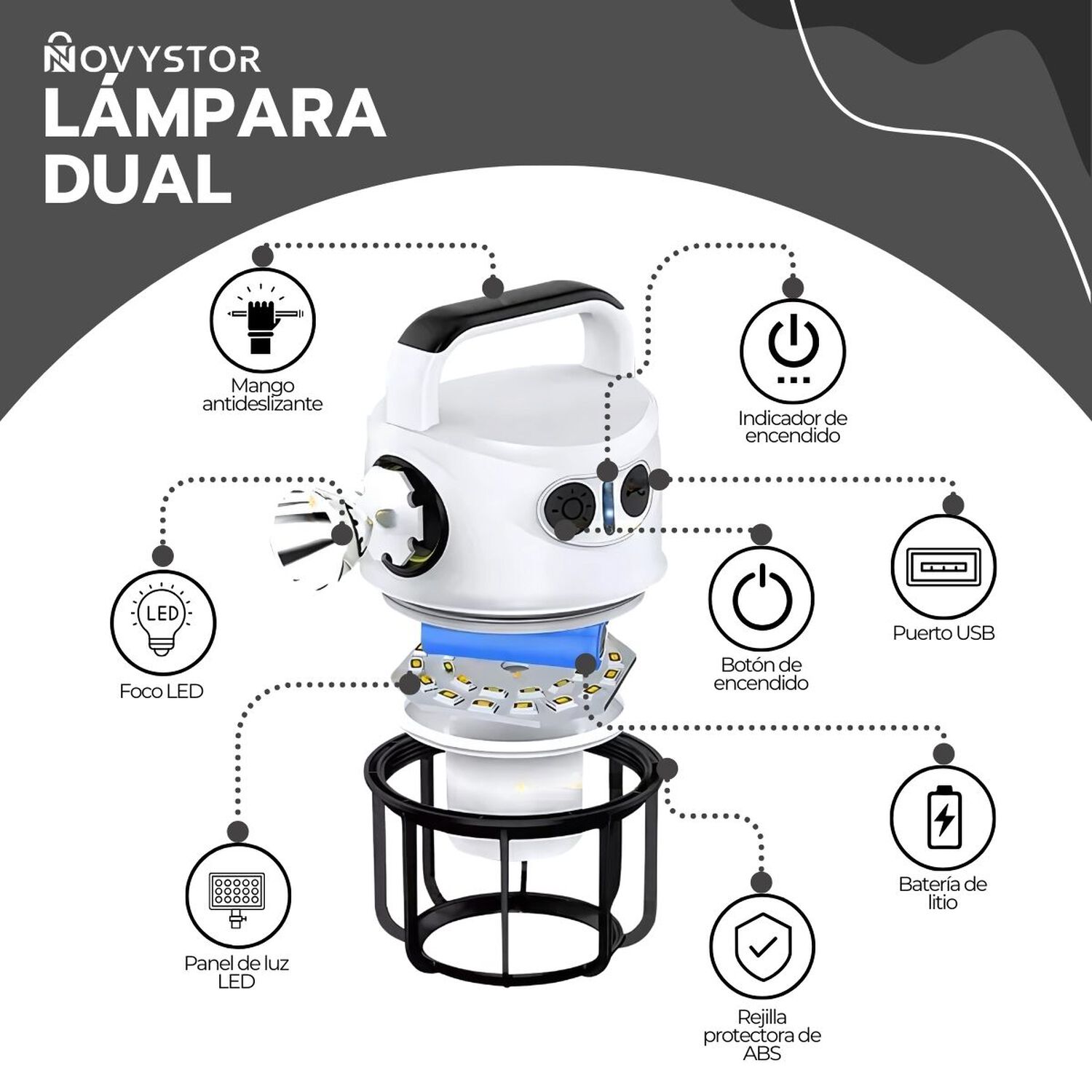 L&aacute;mpara Camping Dual Led Recargable Con Power Bank image number 2.0