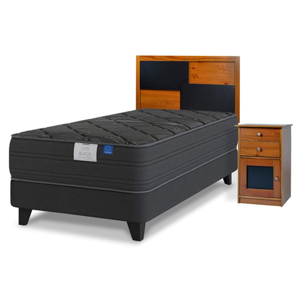 Cama Europea Flex Black / 1.5 Plazas / Base Normal + Set De Maderas image number 0.0