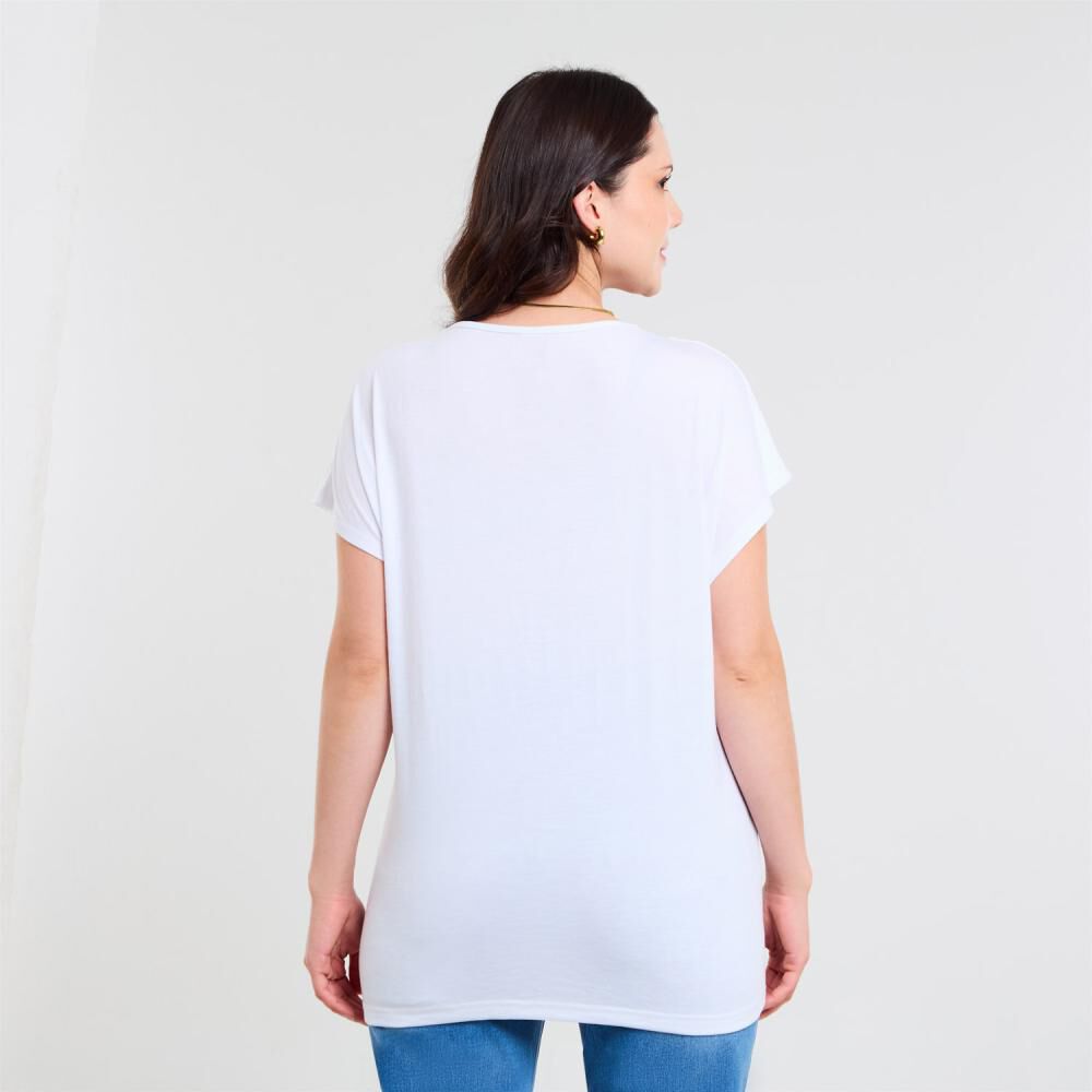 Polera Lisa Manga Corta Cuello Redondo Con Aplicación Lace Mujer Sexy Large image number 3.0