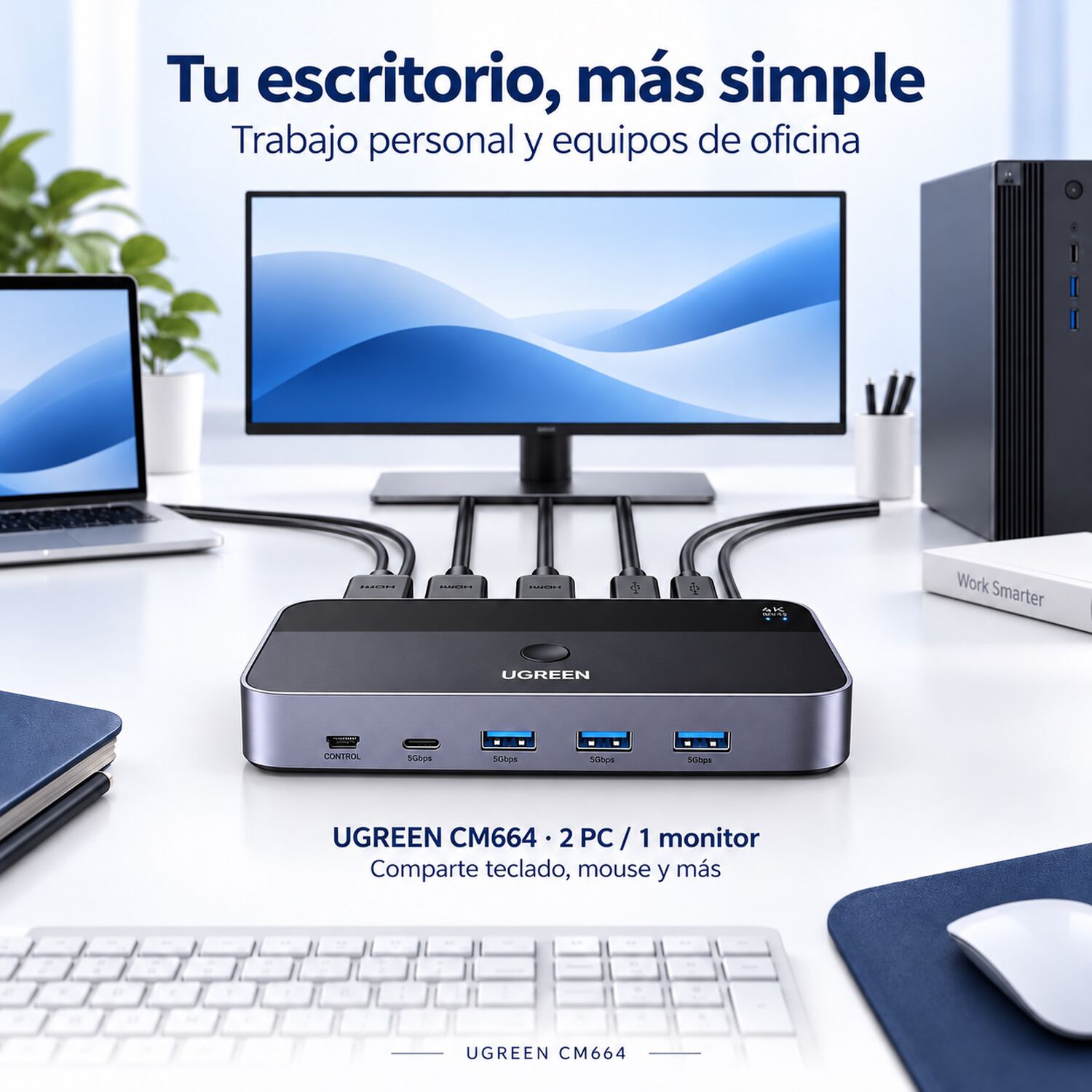 Switch Kvm Ugreen Hdmi 4k 60hz Usb 3.0 Para 2 Pc image number 9.0