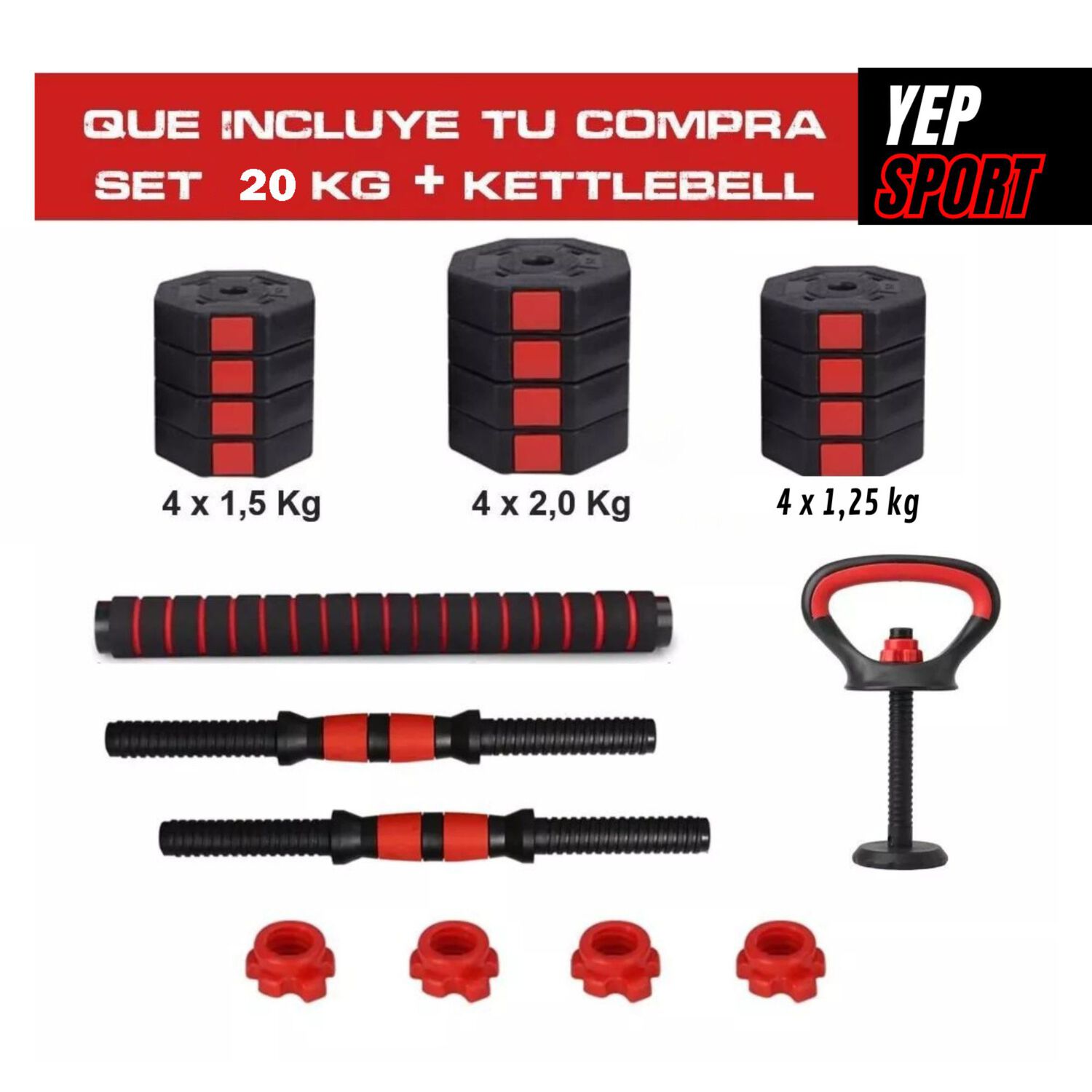 Set Mancuernas Barra Rusa Ajustables 20 Kg 3 En 1 image number 3.0