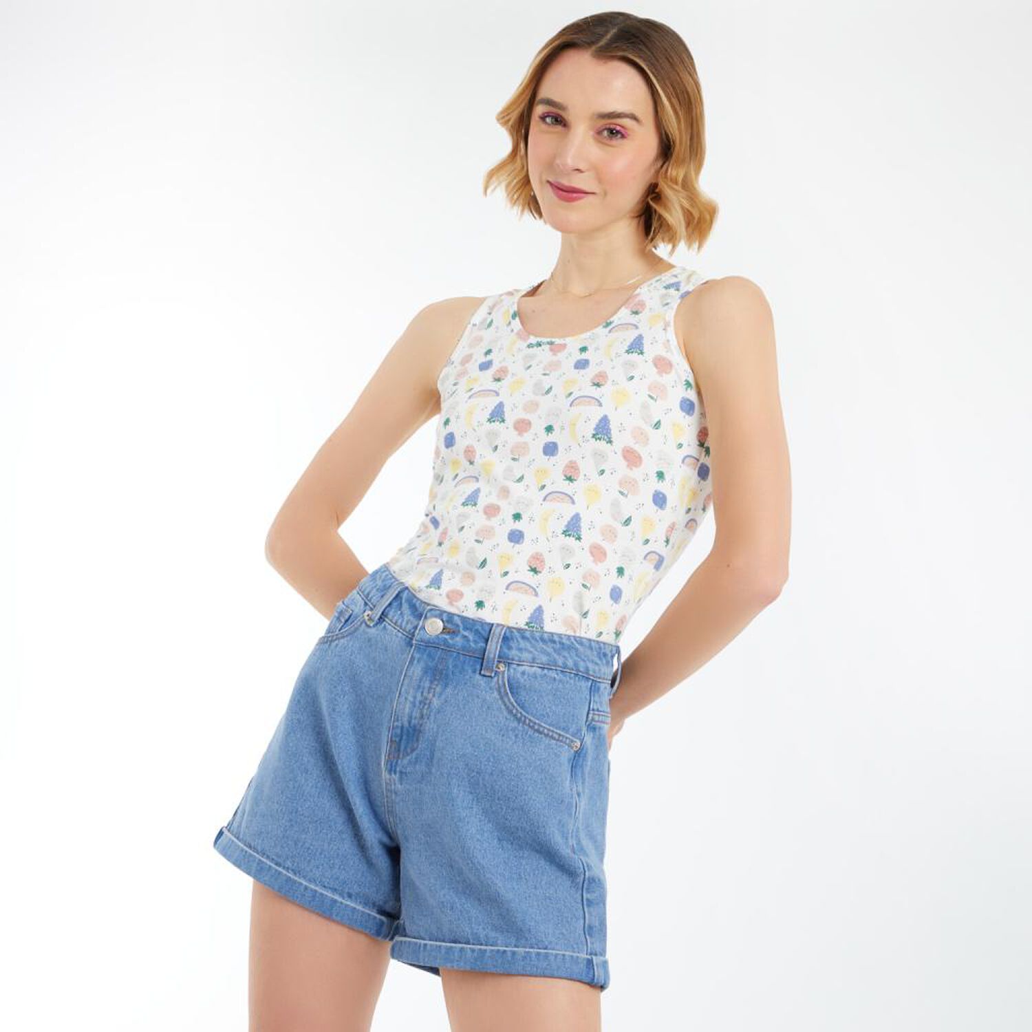 Polera Microprint Sin Mangas Cuello Redondo Mujer Freedom image number 2.0