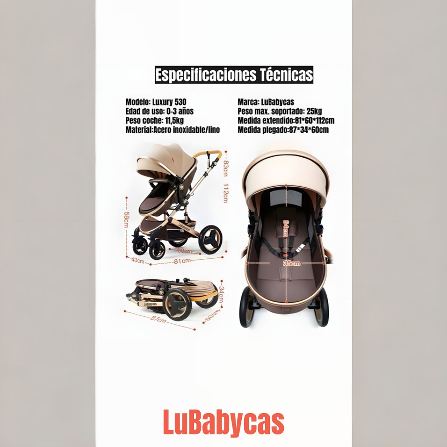 Coche Cuna Mois&eacute;s Con Accesorios Lubabycas Burdeos image number 4.0