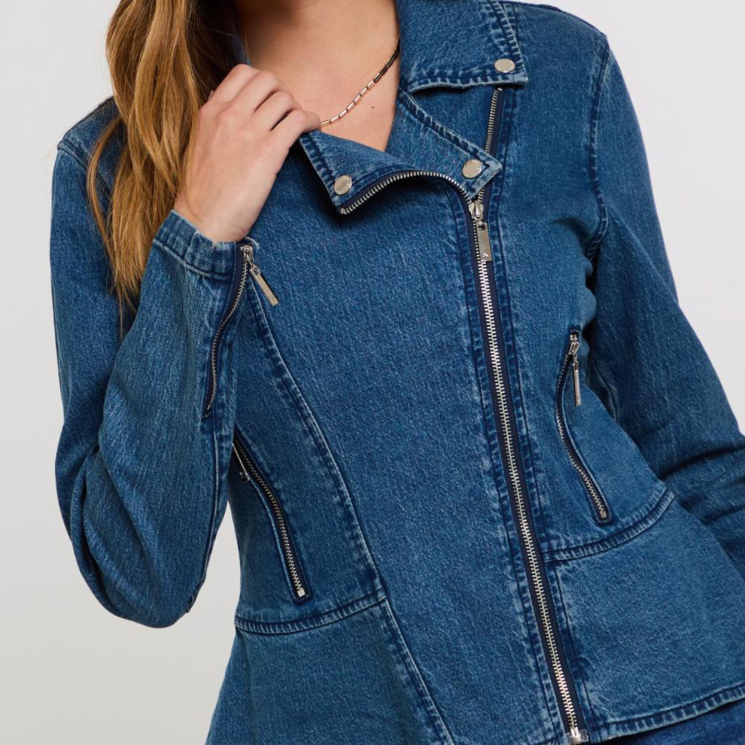 Chaqueta Denim Peplum Con Cierre Mujer Kimera image number 4.0